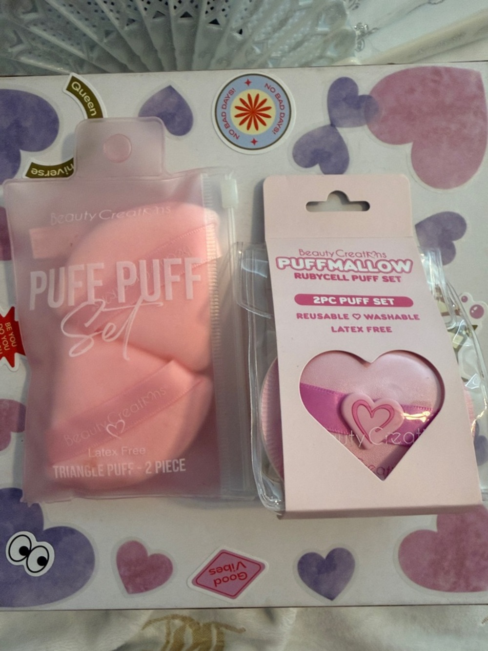 Beauty Creations Pink Heart Puffmallow 2pc Puff Set + 2 pc triangle puff